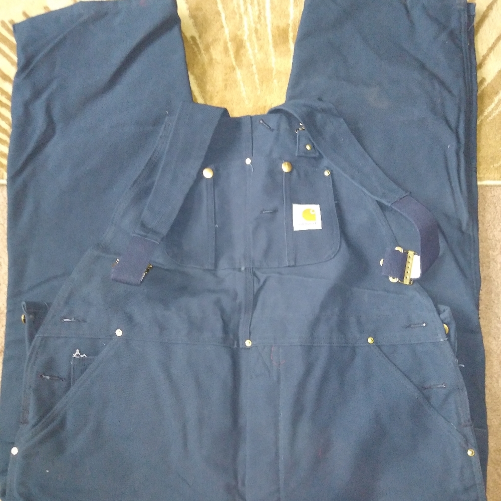 Carhartt Canvas Bib Quilted Overalls Navy Blue 42x34 NWT!